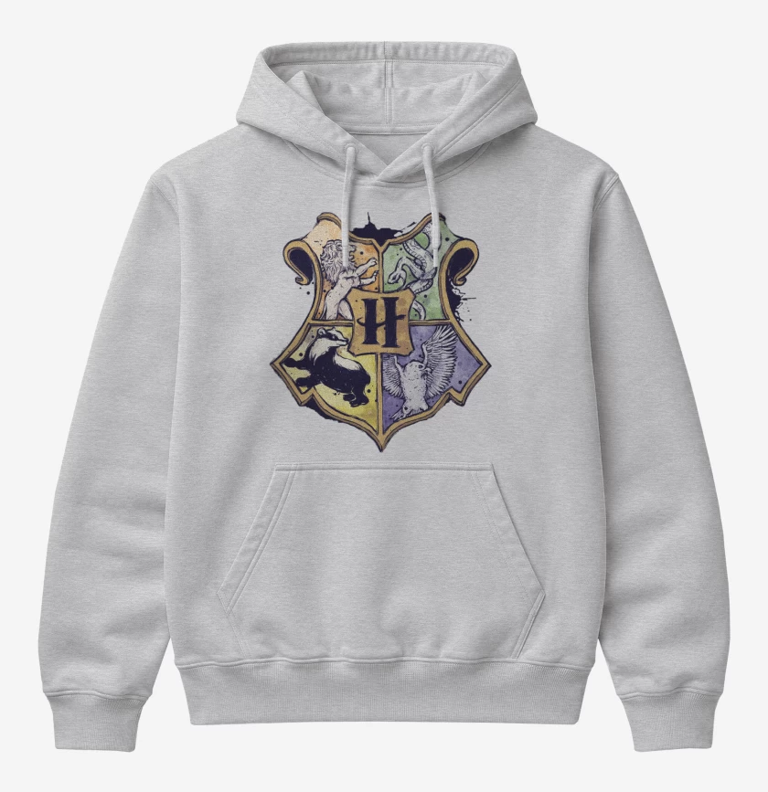 Poleron Canguro básico Gris Melange de Escudo Hogwarts