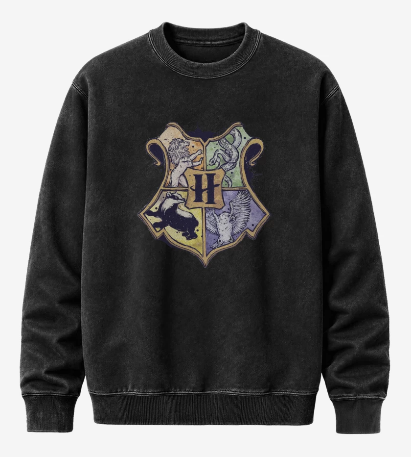Poleron Polo Acid Wash Negro de Escudo Hogwarts