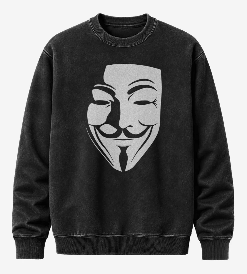 Poleron Polo Acid Wash Negro de V for Vendetta / Anonymous