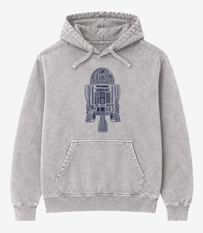 Poleron Canguro Acid Wash Gris Melange de R2-D2