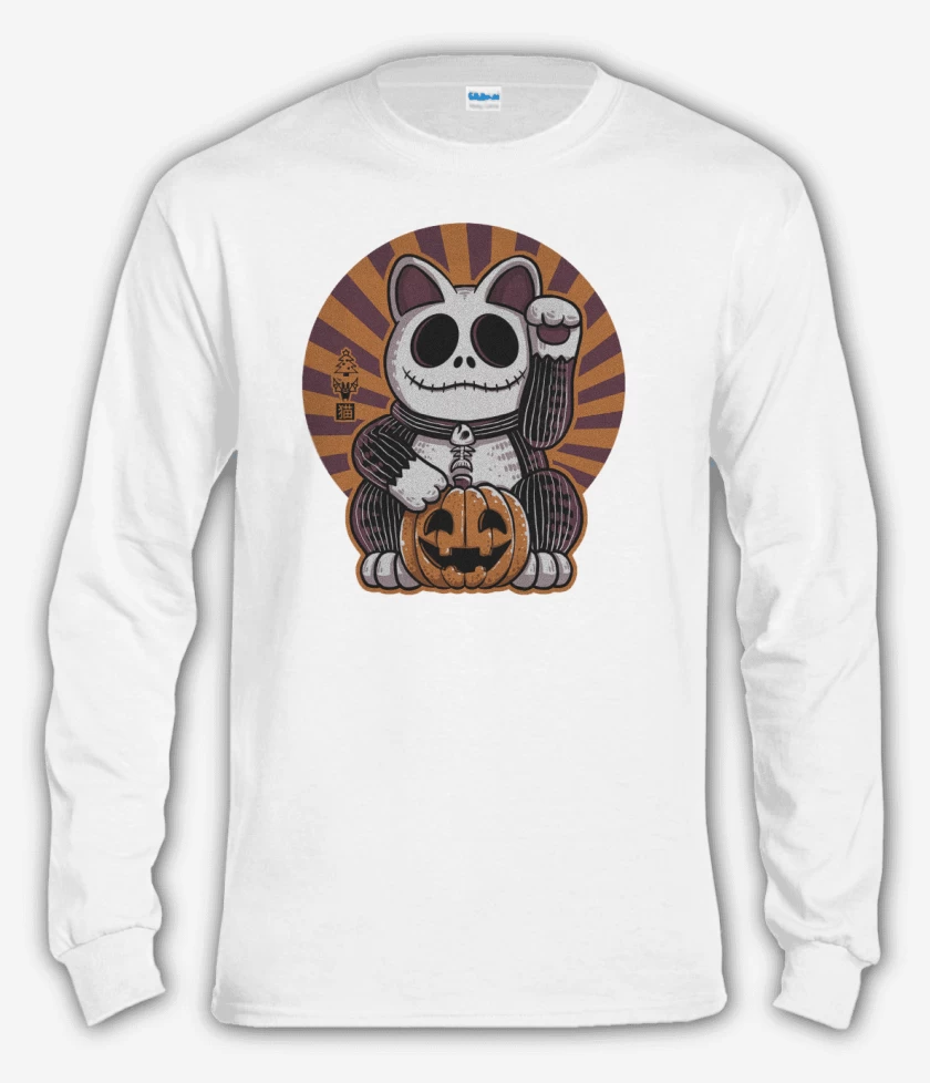 Polera manga larga Blanco de Cat halloween 