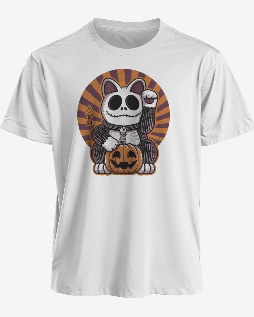 Polera premium Blanco de Cat halloween 