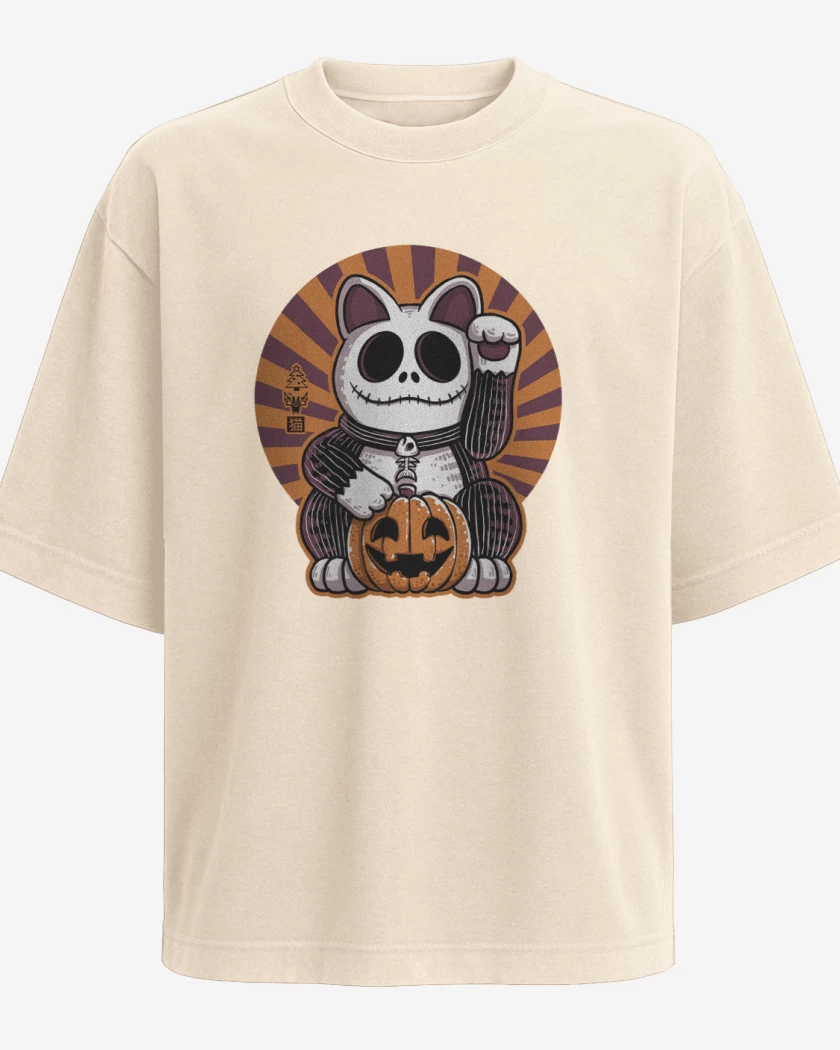 Polera Oversize Beige de Cat halloween 