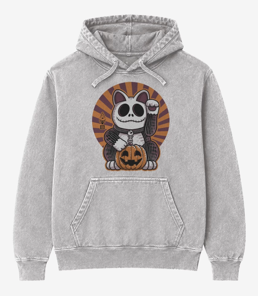Poleron Canguro Acid Wash Gris Melange de Cat halloween 
