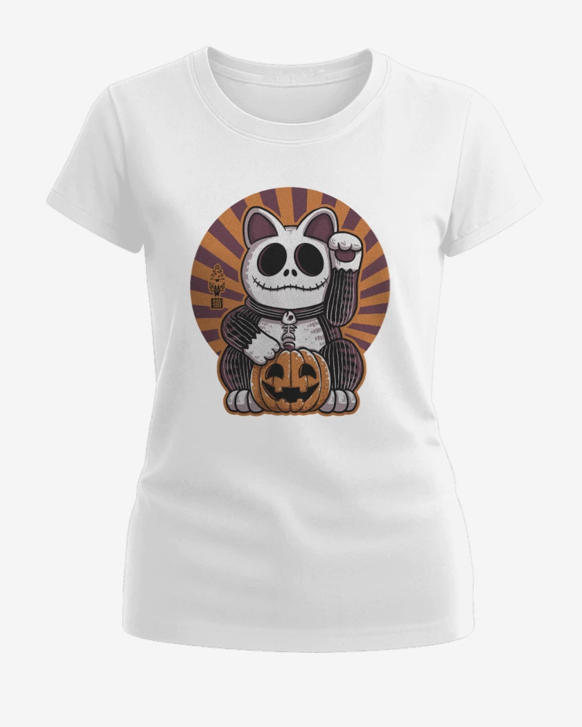 Polera de Mujer Blanco de Cat halloween 