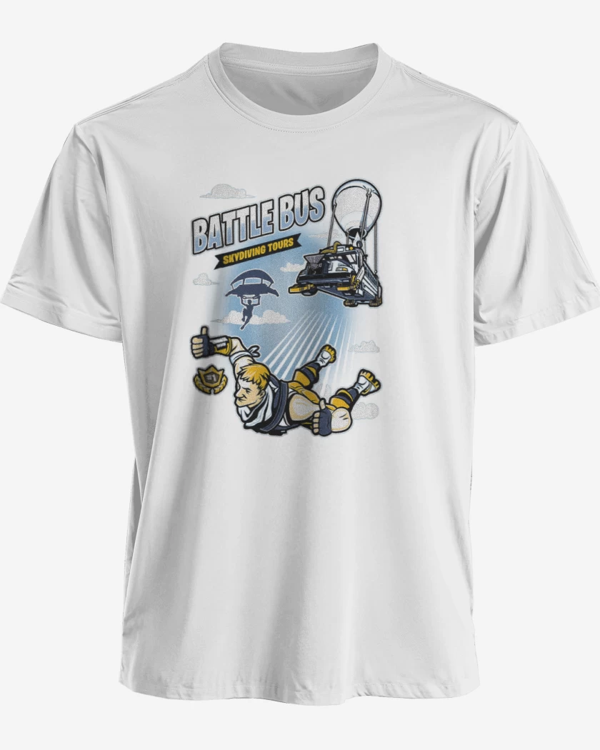 Polera premium Blanco de Battle bus fornite