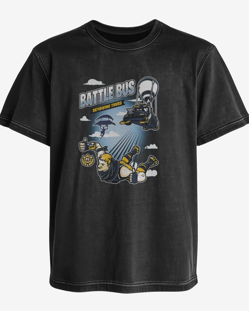 Polera desgastada Battle bus fornite