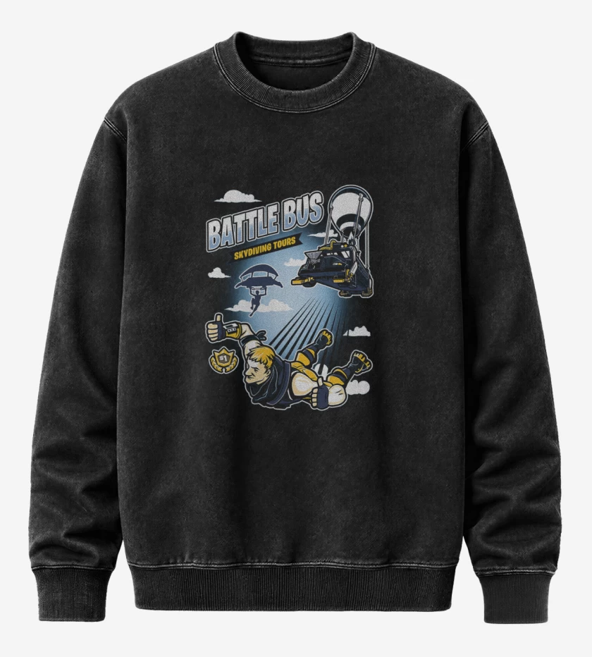 Poleron Polo Acid Wash Negro de Battle bus fornite