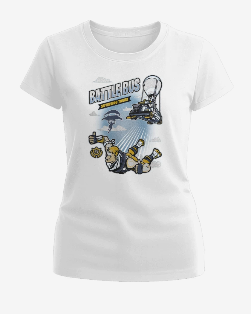 Polera de Mujer Blanco de Battle bus fornite