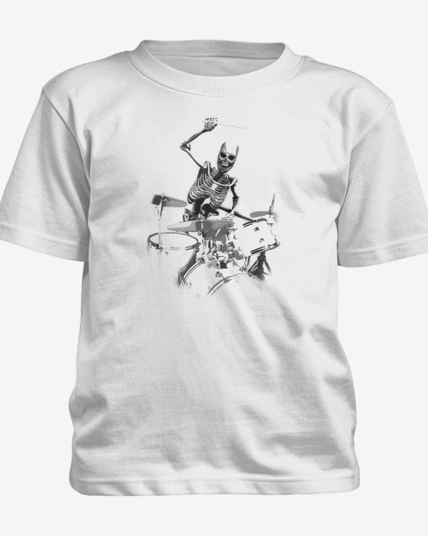 Polera de niño Blanco de esqueleto drummer 