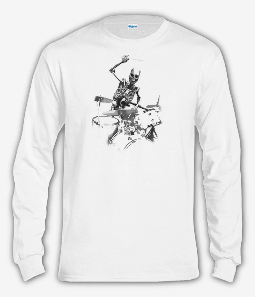 Polera manga larga Blanco de esqueleto drummer 