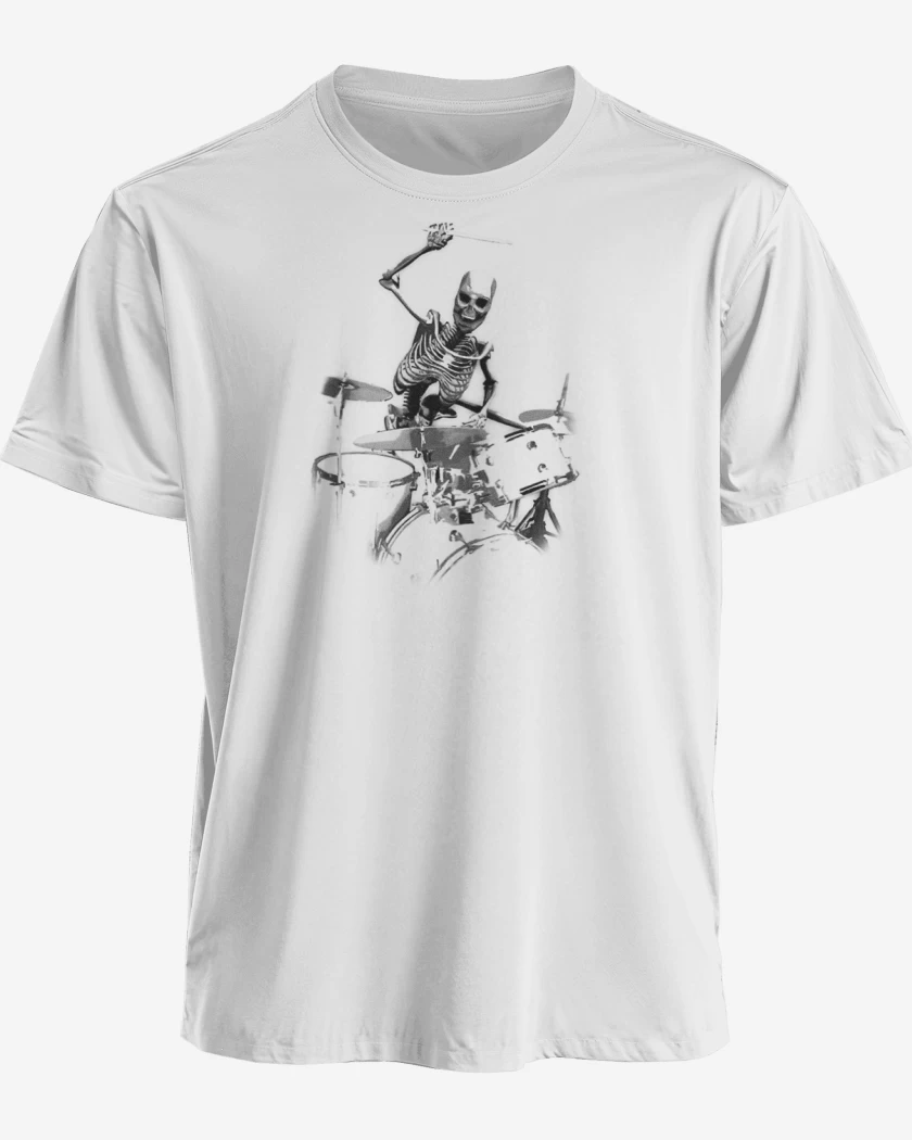 Polera premium Blanco de esqueleto drummer 