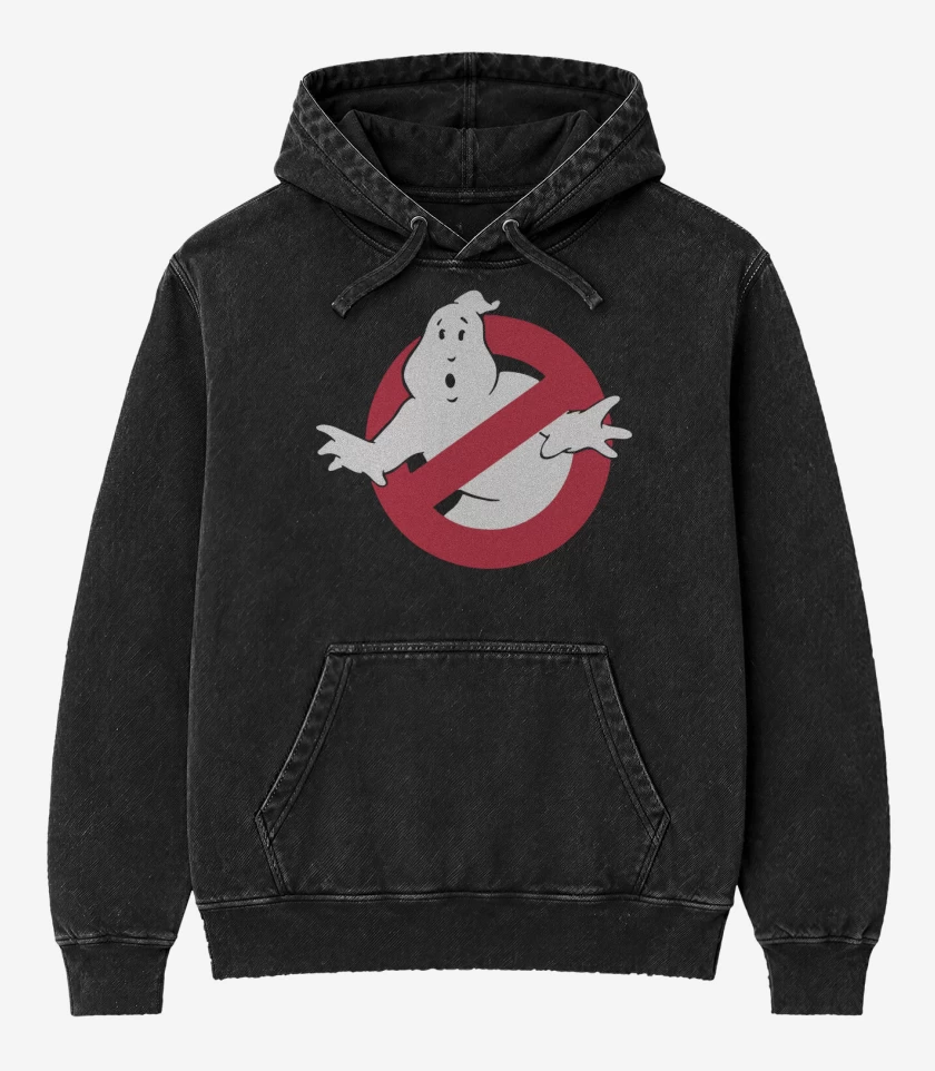 Poleron Canguro Acid Wash Negro de Ghostbusters - Logo