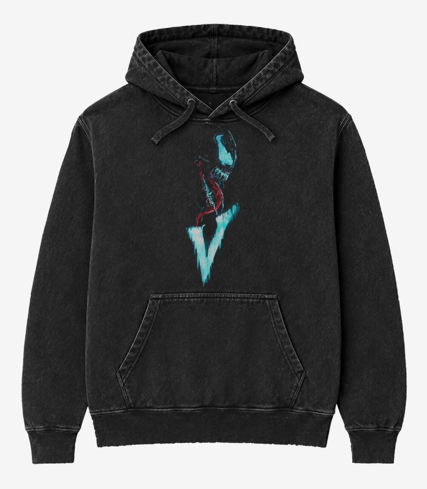 Poleron Canguro Acid Wash Negro de Venom 4