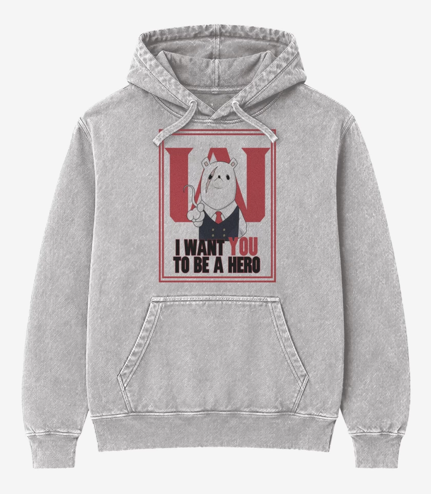 Poleron Canguro Acid Wash Gris Melange de Boku no hero presidente