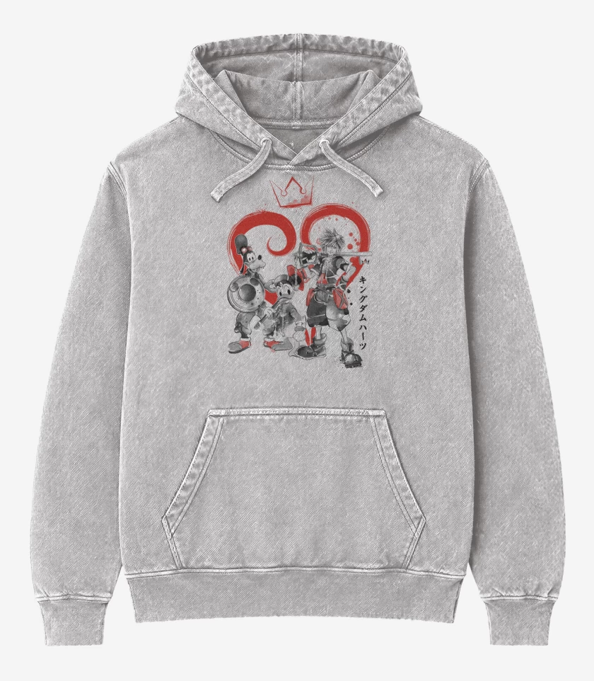 Poleron Canguro Acid Wash Gris Melange de Kingdom hearts 5