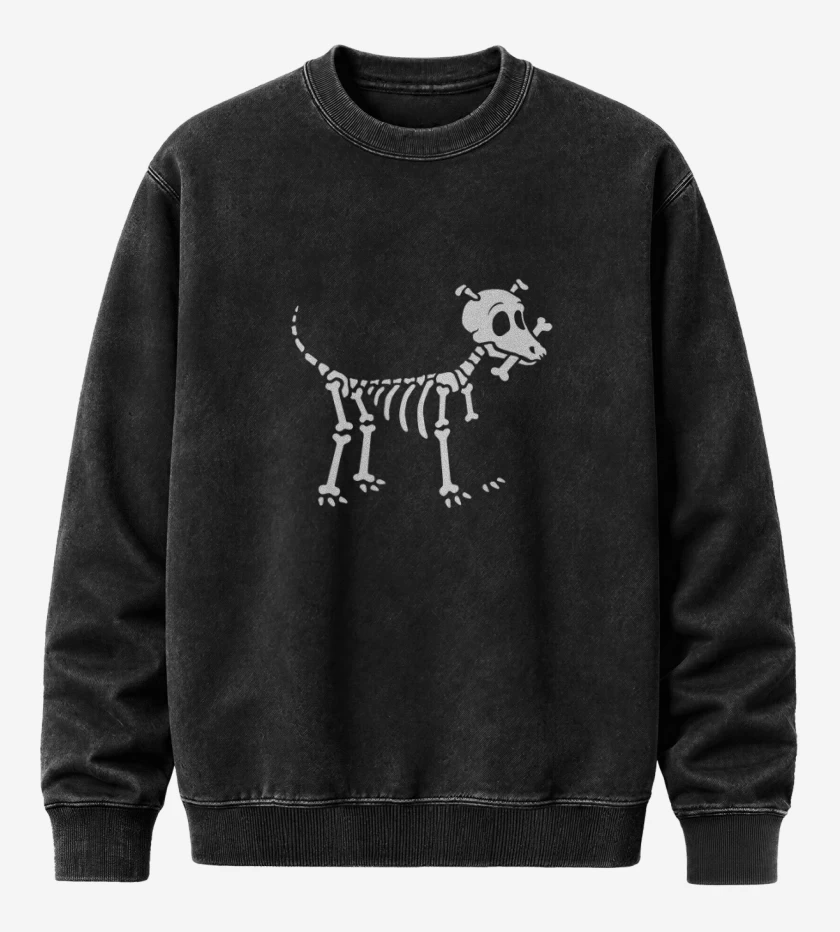 Poleron Polo Acid Wash Negro de Perrito de la muerte