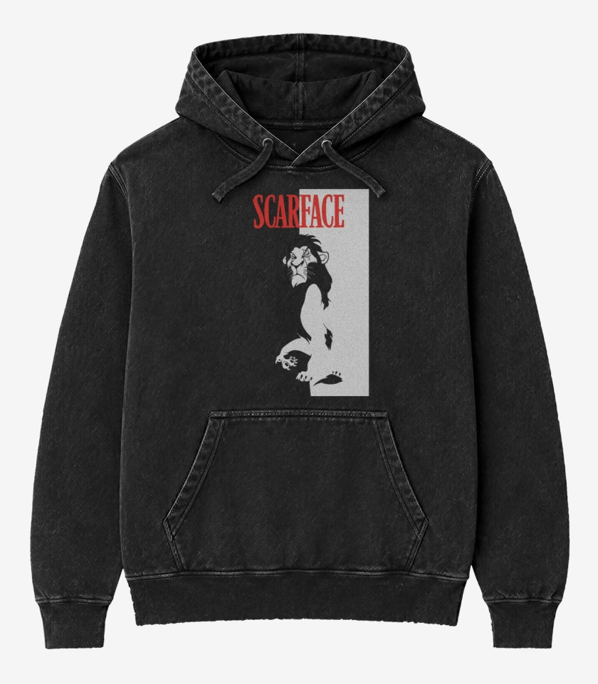 Poleron Canguro Acid Wash Negro de Scarface