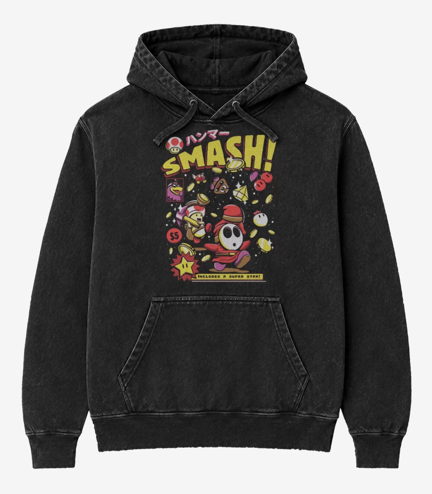 Poleron Canguro Acid Wash Negro de Smash