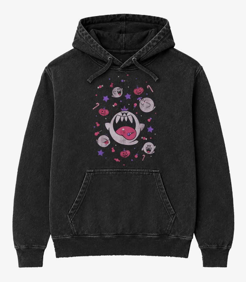 Poleron Canguro Acid Wash Negro de Fantasmitas