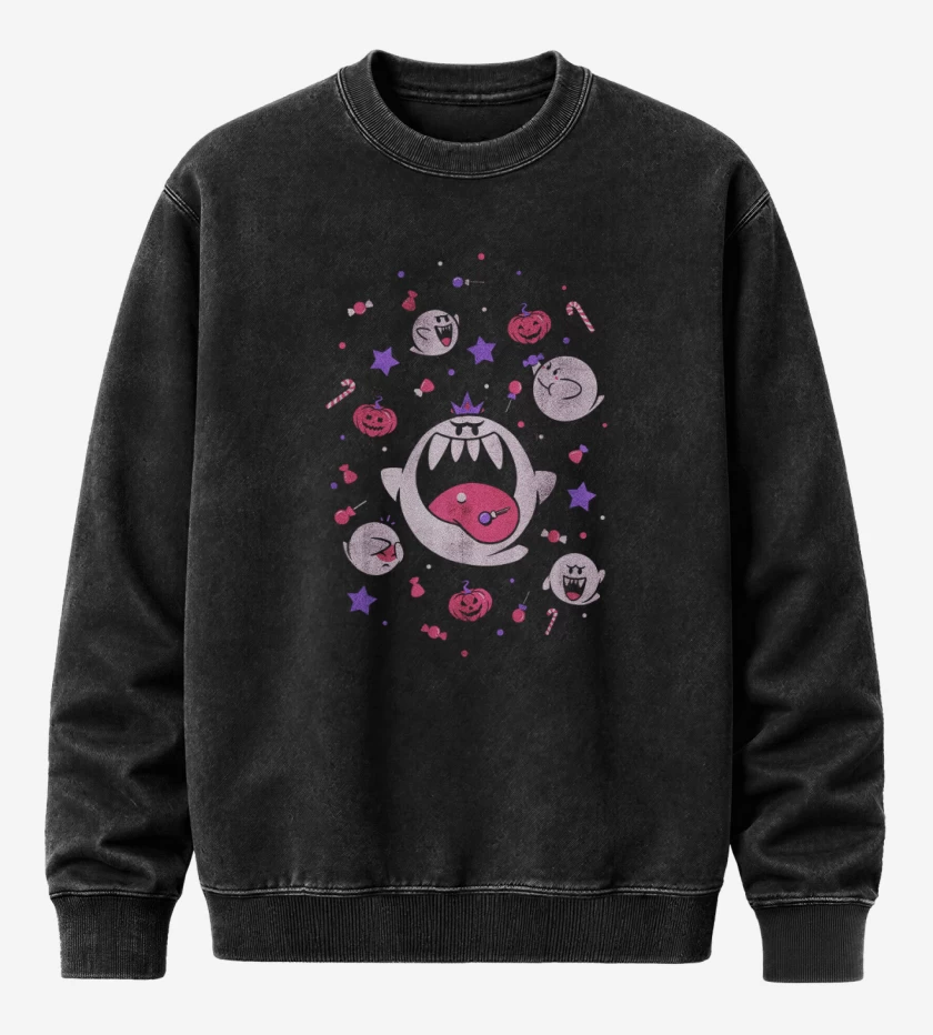 Poleron Polo Acid Wash Negro de Fantasmitas