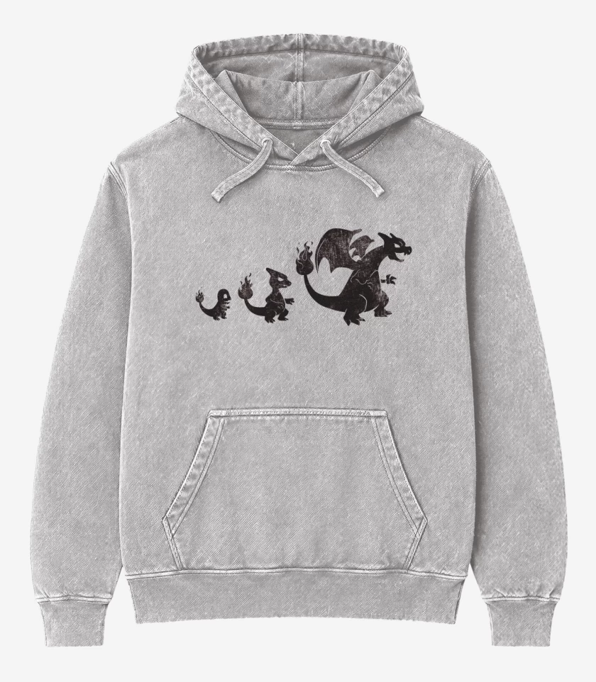Poleron Canguro Acid Wash Gris Melange de Char evo