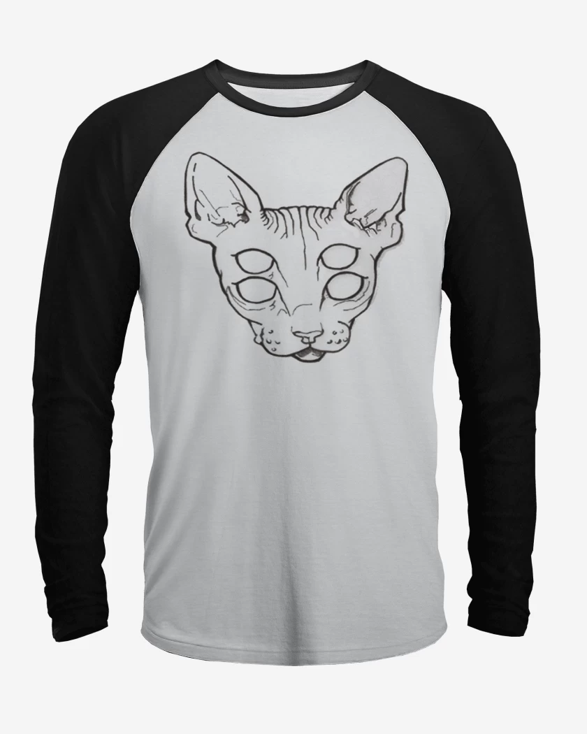 Polera Raglan Blanco / Negro de Gato Ojos Efect