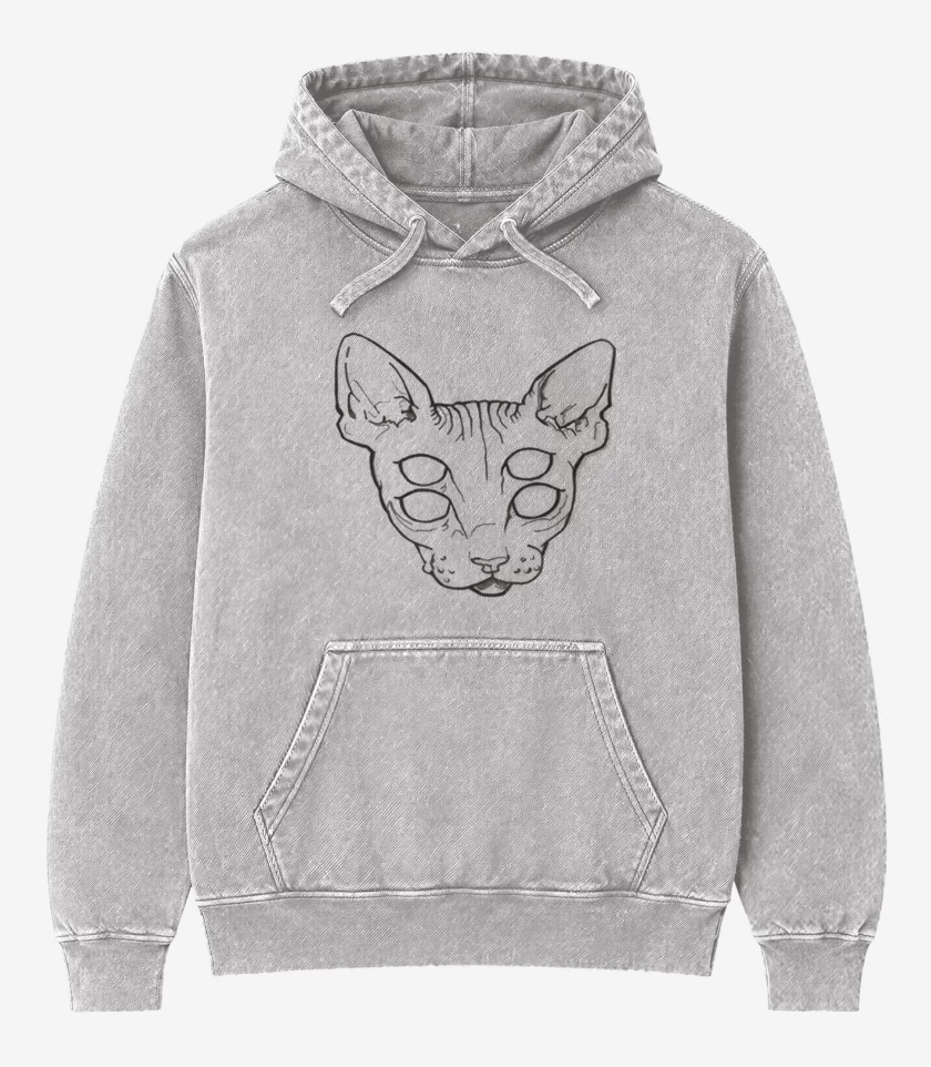 Poleron Canguro Acid Wash Gris Melange de Gato Ojos Efect