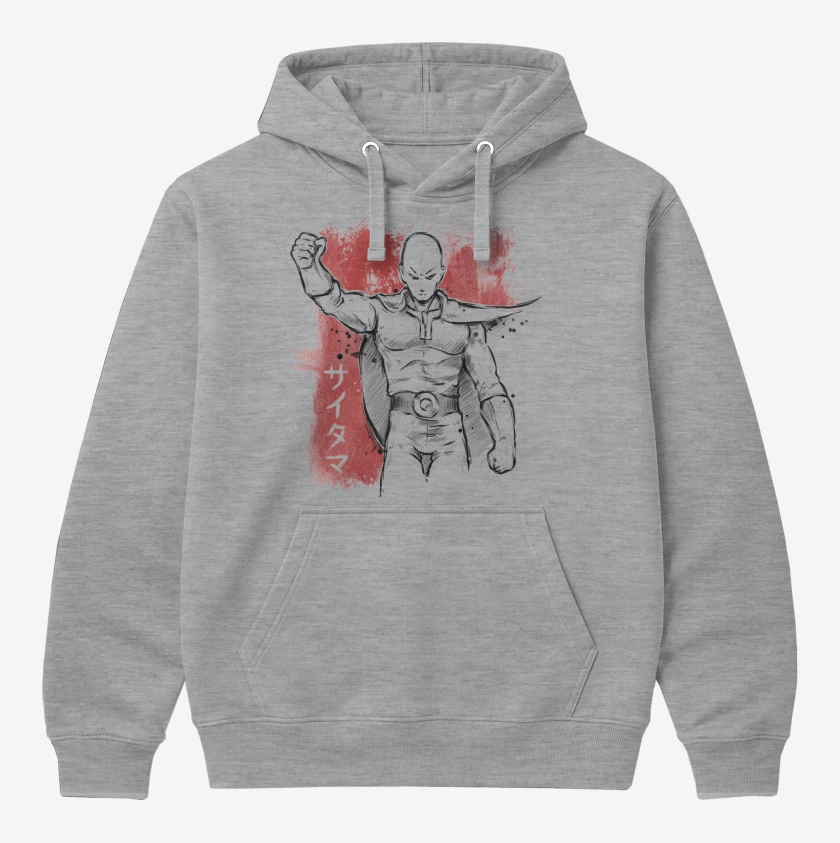 Polerón Canguro Gris Melange de Saitama 1