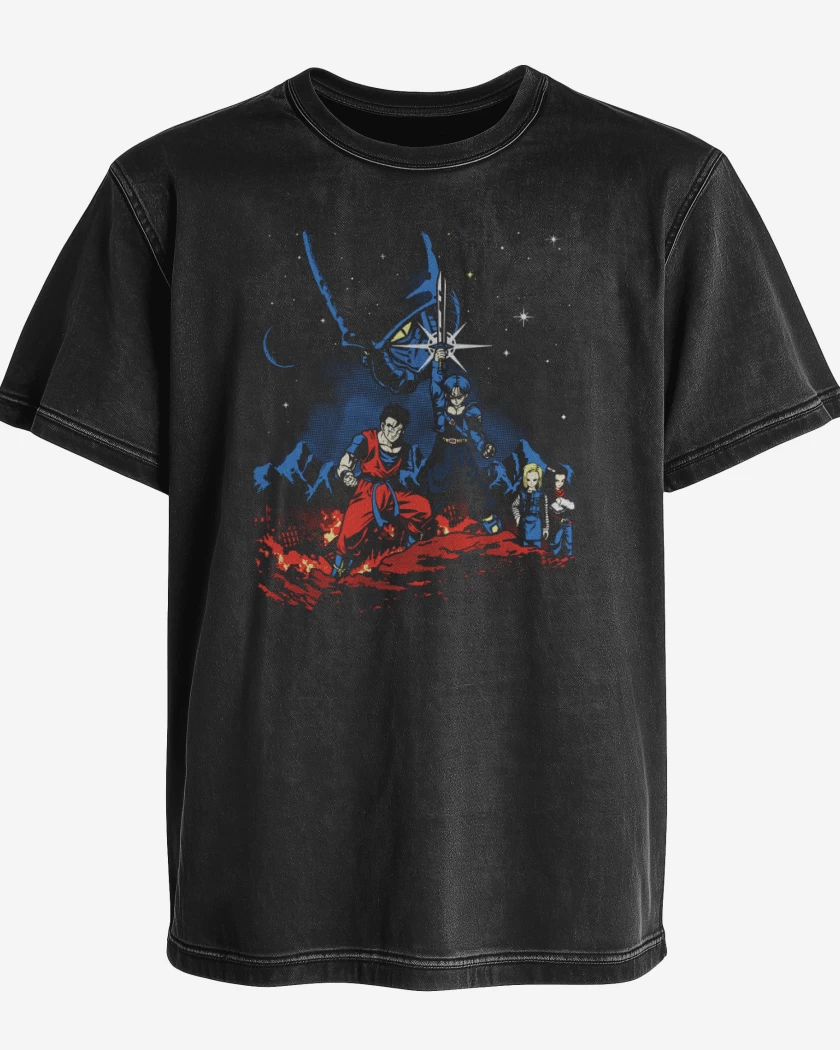 Polera desgastada Negro de dbz saga androides