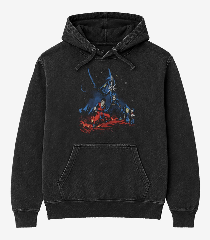 Poleron Canguro Acid Wash Negro de dbz saga androides