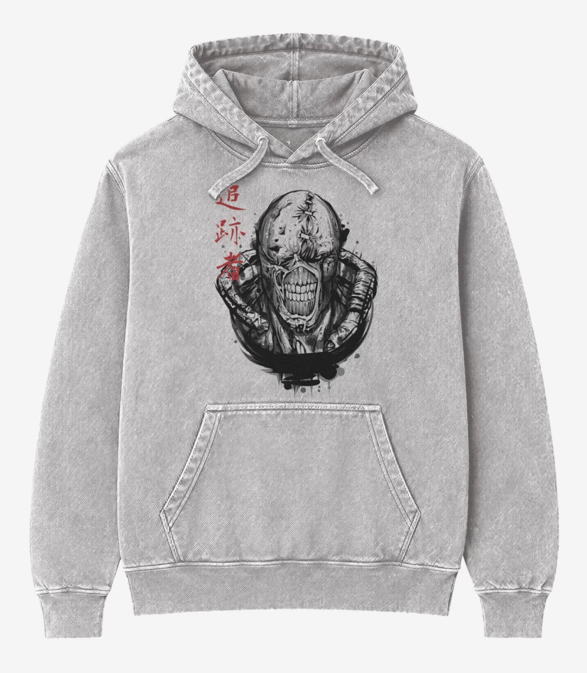 Poleron Canguro Acid Wash Gris Melange de Nemesis