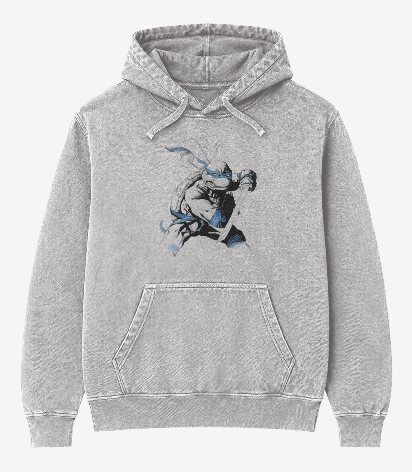 Poleron Canguro Acid Wash Gris Melange de Tortu Ninja 