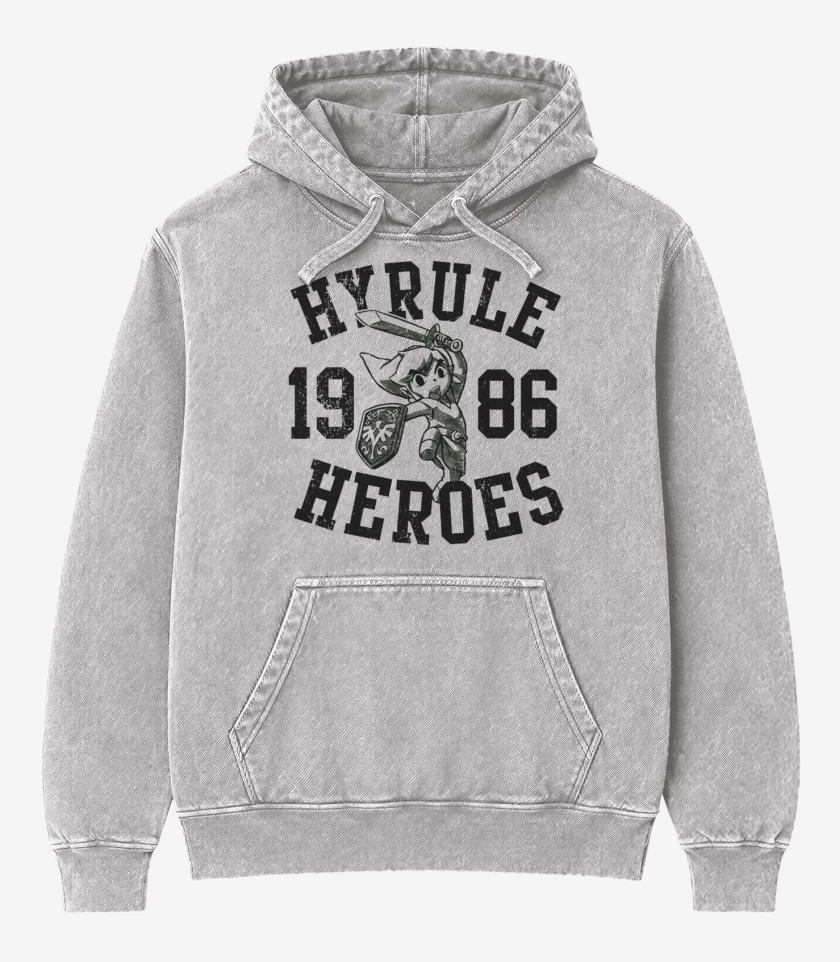 Poleron Canguro Acid Wash Gris Melange de Hyrule Heroes