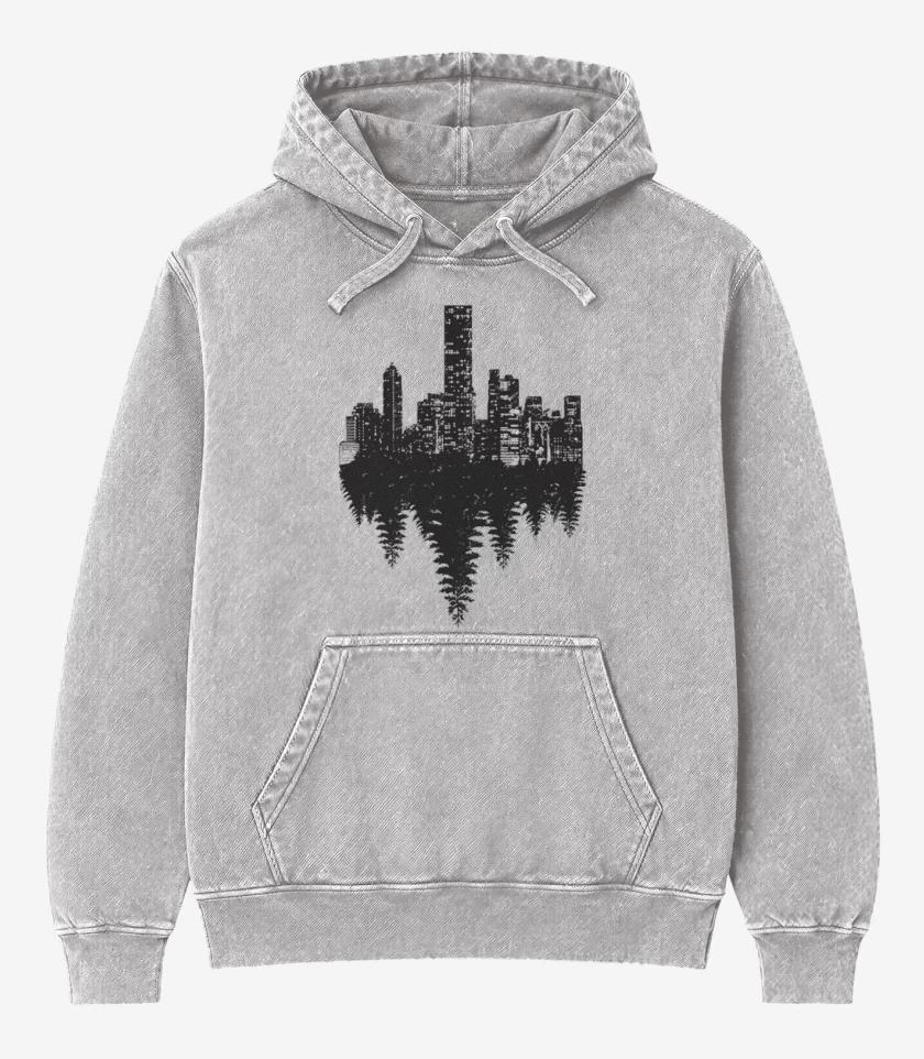 Poleron Canguro Acid Wash Gris Melange de contraste