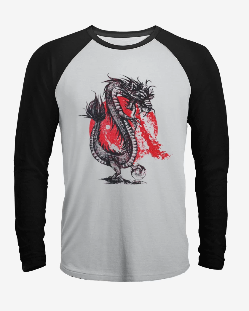Polera Raglan Blanco / Negro de Dragon naciente