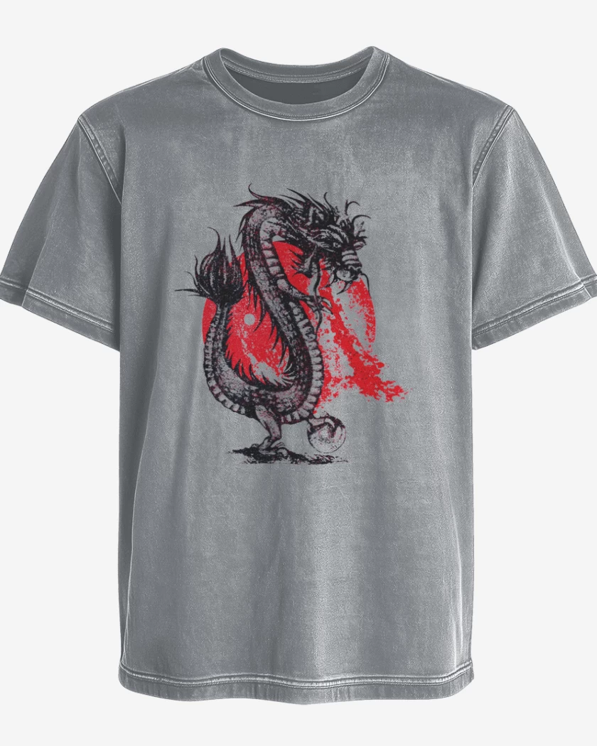 Polera desgastada Gris Melange de Dragon naciente