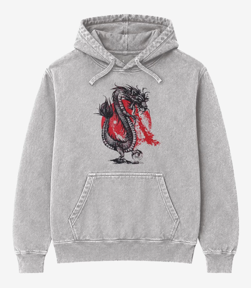 Poleron Canguro Acid Wash Gris Melange de Dragon naciente