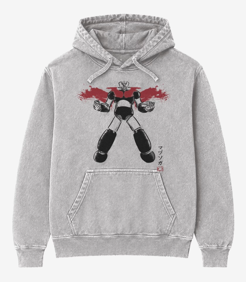 Poleron Canguro Acid Wash Gris Melange de Mazinger II