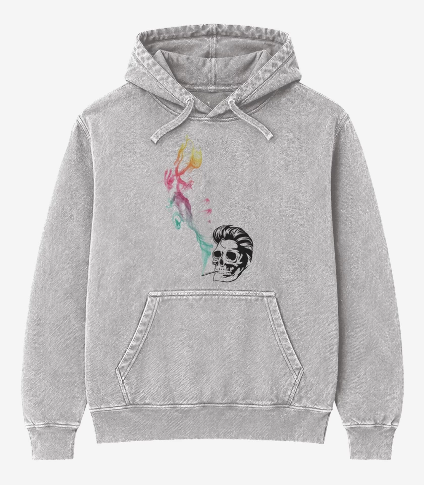 Poleron Canguro Acid Wash Gris Melange de Elvis Color
