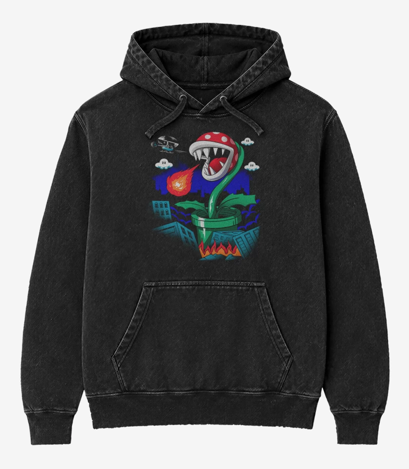 Poleron Canguro Acid Wash Negro de Piranha