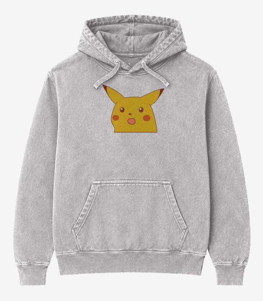 Poleron Canguro Acid Wash Gris Melange de Pikachumeme