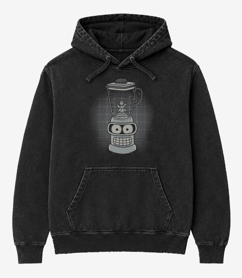 Poleron Canguro Acid Wash Negro de Licuadora bender