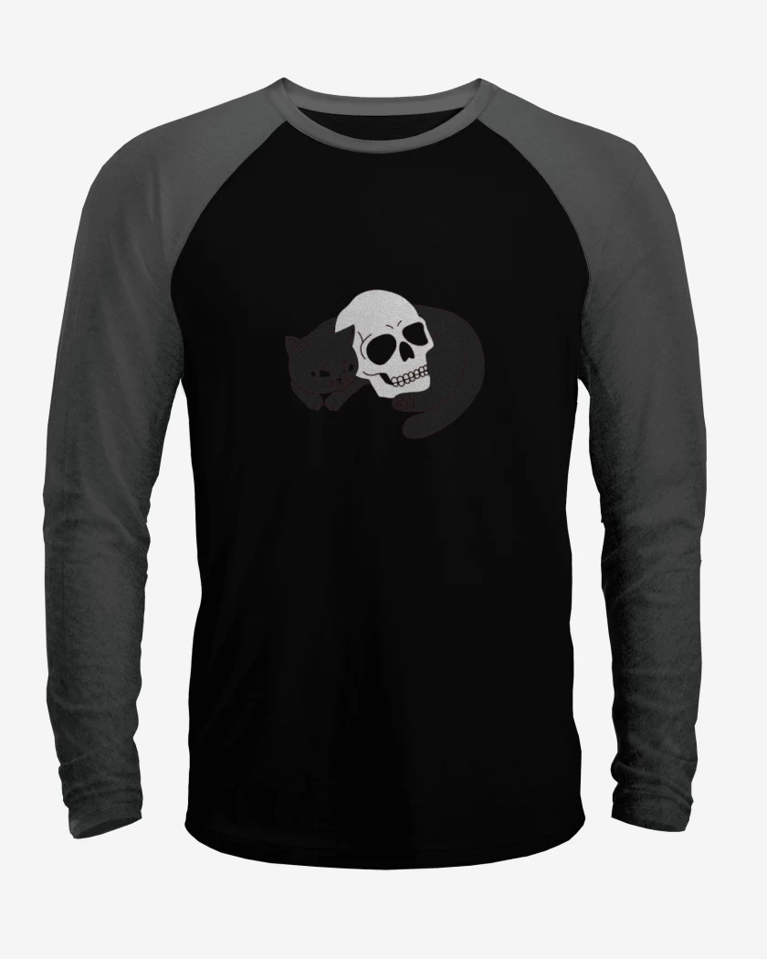 Polera Raglan Negro / Negro Heather de Skull cat
