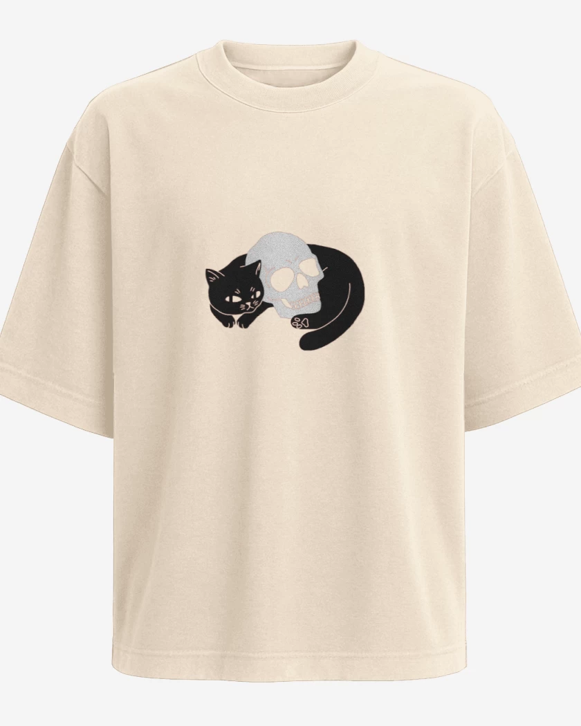 Polera Oversize Beige de Skull cat