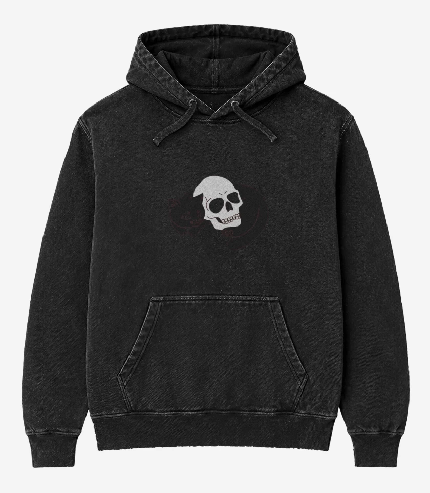 Poleron Canguro Acid Wash Negro de Skull cat