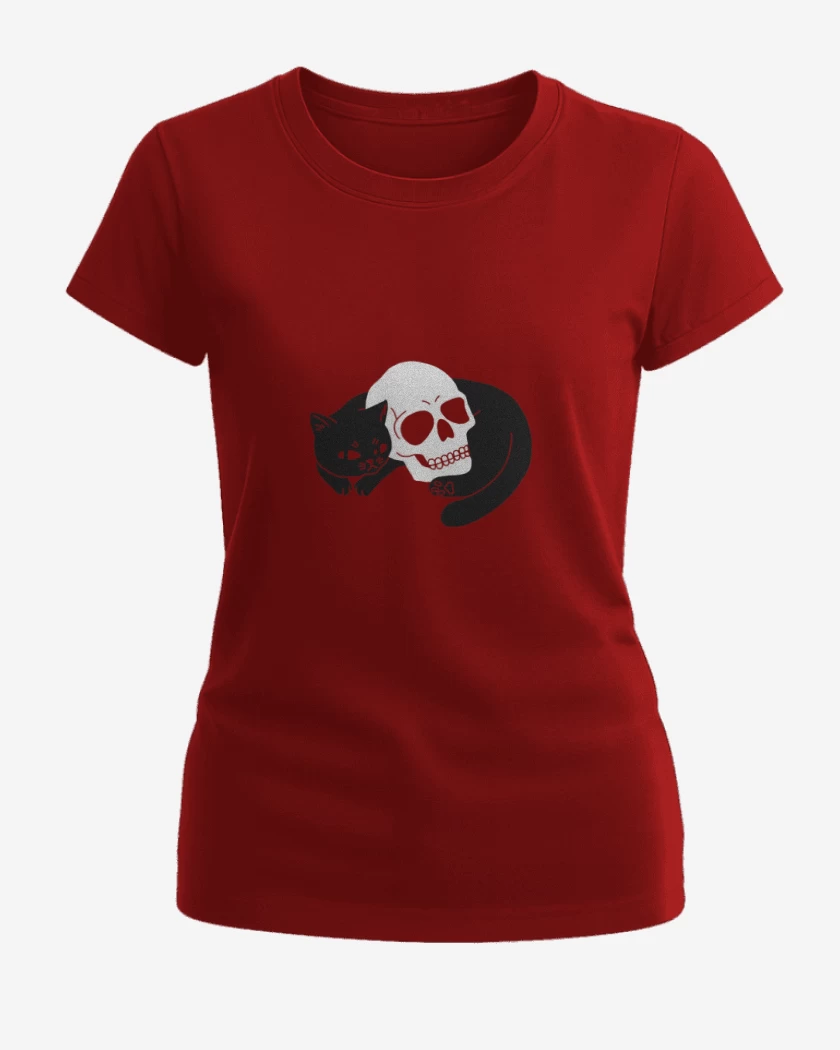 Polera de Mujer Rojo de Skull cat