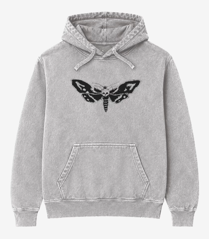Poleron Canguro Acid Wash Gris Melange de cabeza de muerte