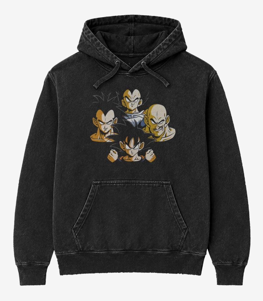 Poleron Canguro Acid Wash Negro de Saiyans Rhapsody