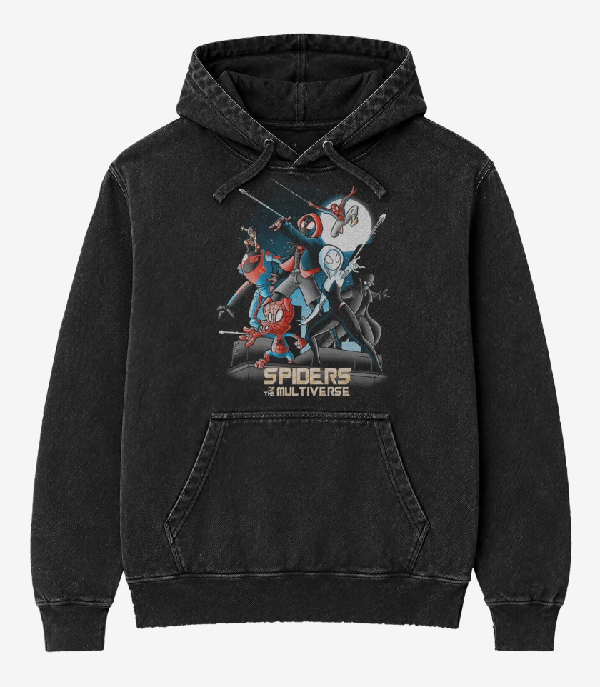 Poleron Canguro Acid Wash Negro de Aracnidos